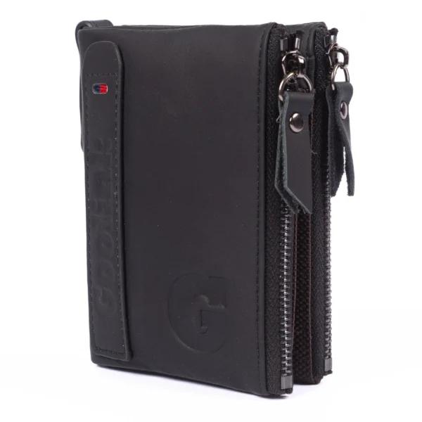 Goolink GL32400 – Premium Genuine Leather Wallet for Men | Sleek Bifold Design with Dual Zippers | Black