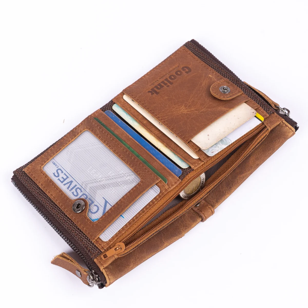 Goolink Men’s Wallet – Model GL32401 | Genuine Leather, Bifold, Dual Zipper - Image 6