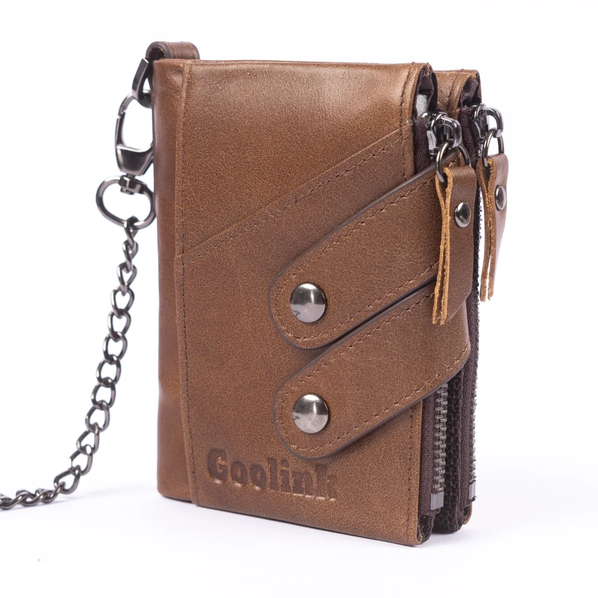 Goolink Men’s Wallet – Model GL32431 | Brown Genuine Leather, Chain Design, High Capacity & Premium Functionality - Image 2