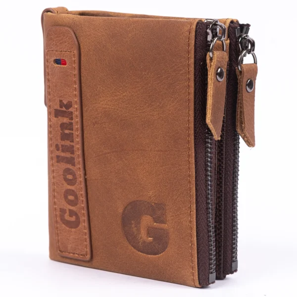 Goolink Men’s Wallet – Model GL32401 | Genuine Leather, Bifold, Dual Zipper