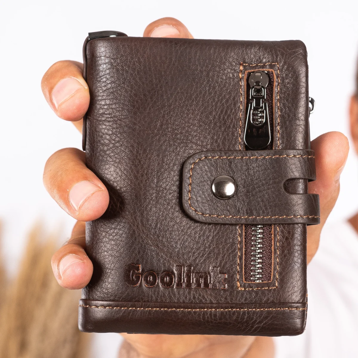 Goolink Wallet GL32421 – Multi-Zip Leather Wallet with 15 Card Slots, Removable Section & Dual Cash Compartments - Image 10