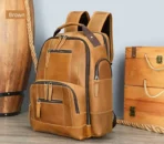 حقيبة ظهر جولينك GL12621 المصنوعة من الجلد الطبيعي الكامل لون بني فاتح – مناسبة للاب توب مقاس 15.6 بوصة - الصورة 3