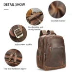 Goolink GL12632 Men's Full Grain Leather Backpack - Large Capacity 17.3 Inch Laptop Bag for Travel & Business - Image 8