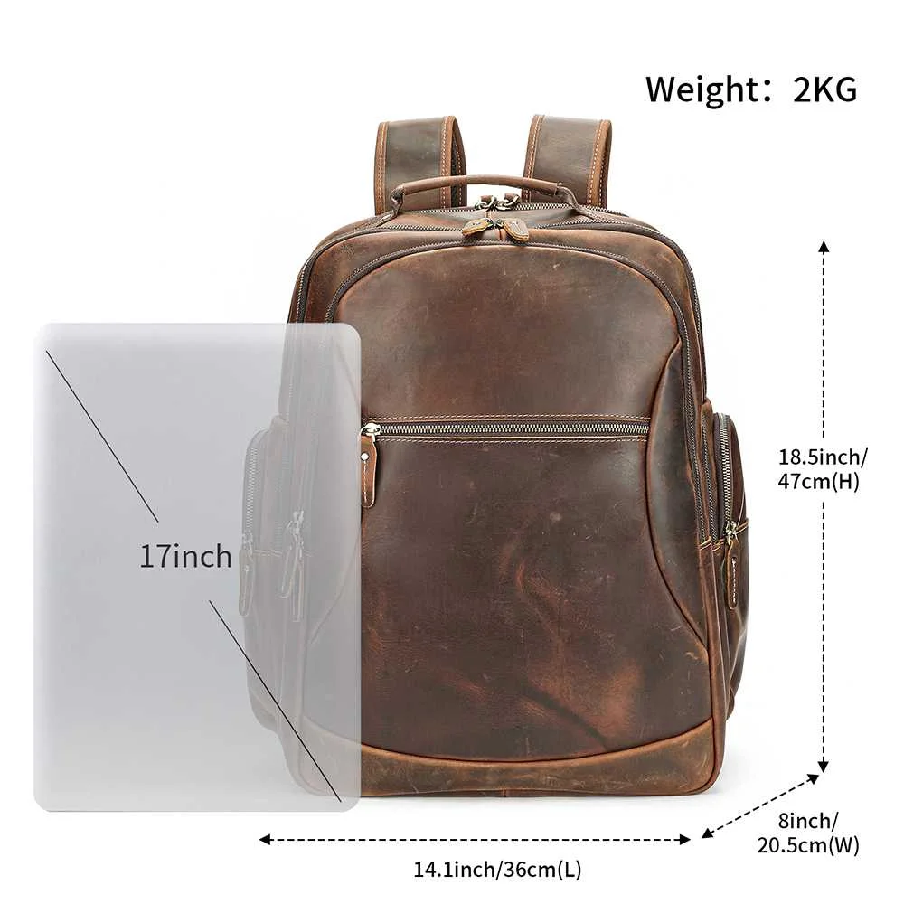 Goolink GL12632 Men's Full Grain Leather Backpack - Large Capacity 17.3 Inch Laptop Bag for Travel & Business 1 GL12632 Massive Capacity